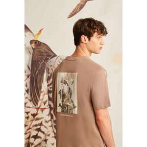 tricou din bumbac culoarea bej, cu imprimeu imagine