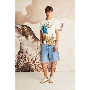 tricou din bumbac culoarea bej, cu imprimeu imagine