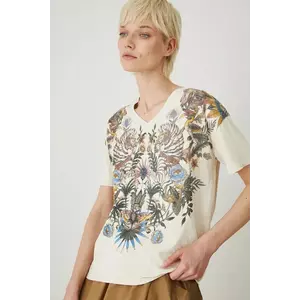 Medicine tricou din bumbac femei, culoarea bej imagine