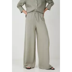 Medicine pantaloni din amestec de in culoarea verde, lat, medium waist imagine