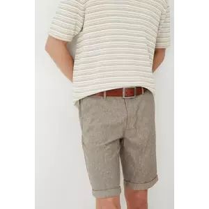 Medicine pantaloni scurți din amestec de in culoarea maro, melanj imagine
