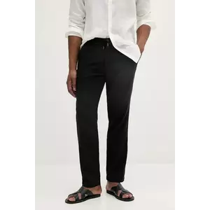 BOSS Orange pantaloni din in barbati, culoarea negru, drept, 50536881 imagine
