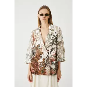 Medicine kimono din amestec de in femei, cu doua randuri de nasturi, neted imagine
