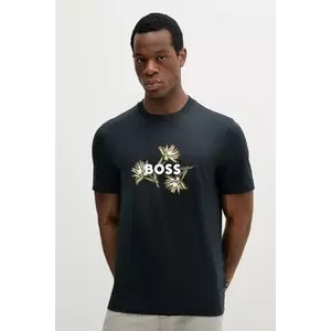 BOSS tricou din bumbac barbati, culoarea albastru marin, cu imprimeu, 50536796 imagine