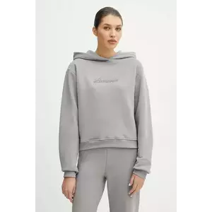 La Mania bluza femei, culoarea gri, cu glugă, neted, ROMINA imagine