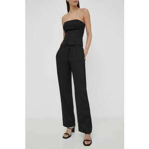 Samsoe Samsoe pantaloni din in HOYS culoarea negru, drept, medium waist, F23900002 imagine