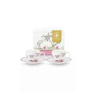 Pip Studio set de cești și farfurioare pentru 2 persoane. Jolie Dots Gold Pink 120 ml culoarea alb imagine