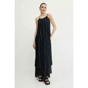 BOSS rochie din amestec de mătase culoarea bleumarin, maxi, evazati, 50535154 imagine