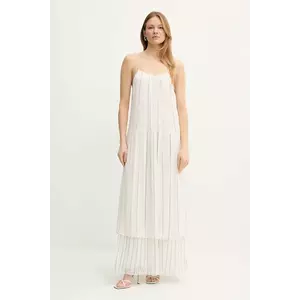 BOSS rochie din amestec de mătase culoarea bej, maxi, evazati, 50535154 imagine