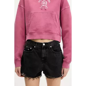 Tommy Jeans pantaloni scurți jeans culoarea negru, uni, high waist, DW0DW20097 imagine