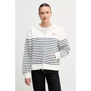Tommy Jeans hanorac de bumbac culoarea alb, cu glugă, cu imprimeu, DW0DW20303 imagine