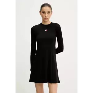 Tommy Jeans rochie culoarea negru, mini, evazati, DW0DW20666 imagine