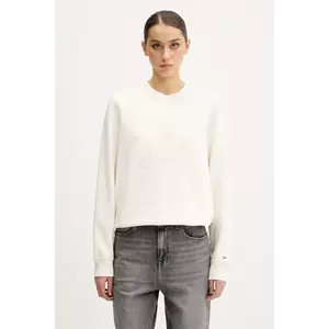 Tommy Jeans hanorac de bumbac culoarea bej, cu imprimeu, DW0DW20637 imagine