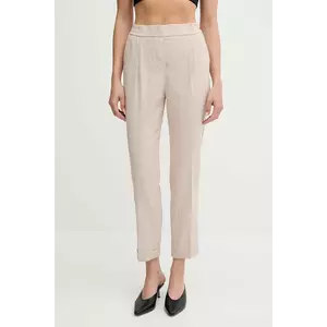 United Colors of Benetton pantaloni din amestec de in culoarea bej, fason tigareta, high waist, 49KBDF090 imagine