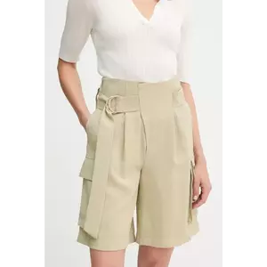 Sisley pantaloni scurți culoarea verde, uni, high waist, 4G48L901I imagine