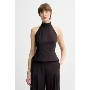 Remain bluză din amestec de lână culoarea maro, uni, 502597578 imagine