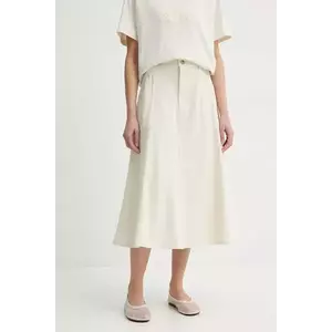 A.P.C. fustă din bumbac jupe laurie culoarea bej, midi, evazati, COGBJ.F06410 imagine