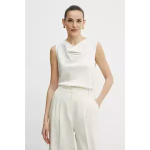 BOSS bluză de mătase culoarea bej, uni, 50537652 imagine