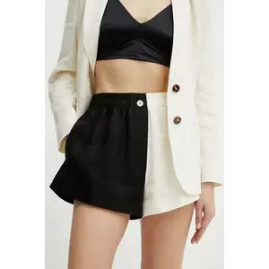 Forte Forte pantaloni scurți din in culoarea negru, cu imprimeu, high waist, 13830bis my pants imagine