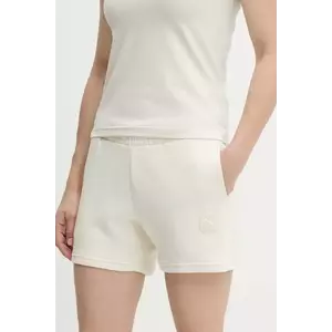 Puma pantaloni scurți din bumbac culoarea bej, uni, high waist, 685020 imagine