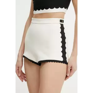 Elisabetta Franchi pantaloni scurți culoarea bej, cu imprimeu, high waist, SH00952E2 imagine