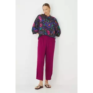Medicine pantaloni din in culoarea roz, fason chinos, high waist imagine