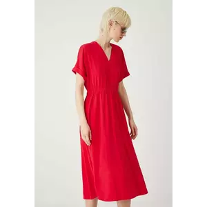 Medicine rochie din amestec de in culoarea rosu, midi, mulata imagine