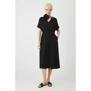 Medicine rochie din amestec de in culoarea negru, midi, mulata imagine