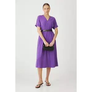 Medicine rochie din amestec de in culoarea violet, midi, mulata imagine