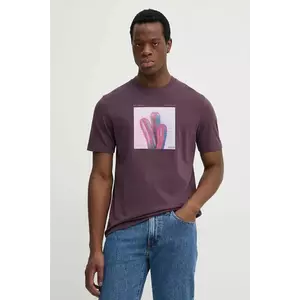 BOSS Orange tricou din bumbac barbati, culoarea violet, cu imprimeu, 50535079 imagine