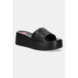 Love Moschino slapi de piele femei, culoarea negru, cu platforma, JA28177I0MIA0000 imagine