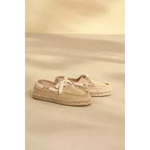 Manebi mocasini din piele întoarsă Hamptons Boat-Shoes Espadrilles femei, culoarea bej, cu toc plat, K 1.1 KW imagine