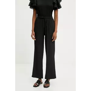 Answear Lab pantaloni din in culoarea negru, lat, high waist imagine