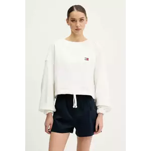 Tommy Jeans hanorac de bumbac culoarea alb, uni, DW0DW21344 imagine