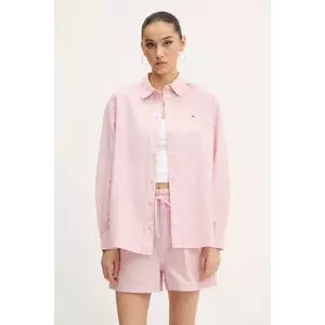 Tommy Jeans cămașă din amestec de in culoarea roz, cu guler clasic, regular, DW0DW20292 imagine