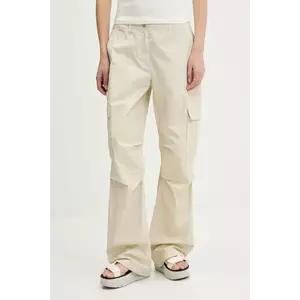 Tommy Jeans pantaloni culoarea bej, lat, high waist, DW0DW20350 imagine