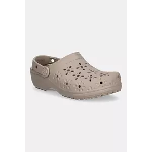 Crocs papuci Classic Floral Cut Out Clog culoarea maro, toc pana, 210927-214 imagine
