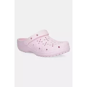 Crocs papuci Classic Floral Cut Out Clog culoarea roz, toc pana, 210927-6ZW imagine