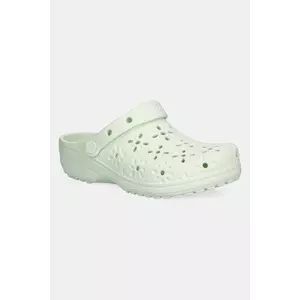 Crocs papuci Classic Floral Cut Out Clog culoarea verde, toc pana, 210927-3YH imagine