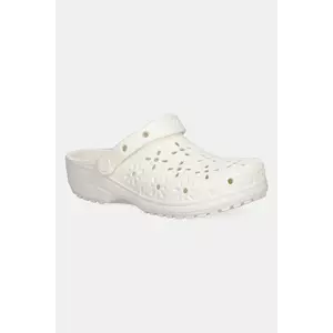 Crocs papuci Classic Floral Cut Out Clog culoarea bej, toc pana, 210927-0WV imagine