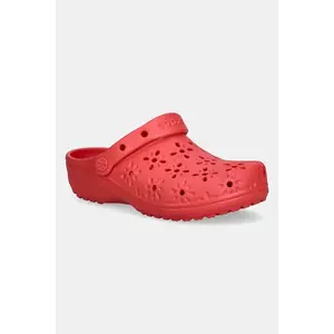 Crocs papuci Classic Floral Cut Out Clog culoarea rosu, toc pana, 210927-6ZR imagine