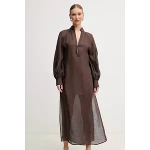 Luisa Spagnoli rochie din in culoarea maro, maxi, oversize, 542150 imagine