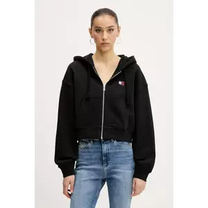 Tommy Jeans hanorac de bumbac culoarea negru, cu glugă, cu imprimeu, DW0DW21355 imagine
