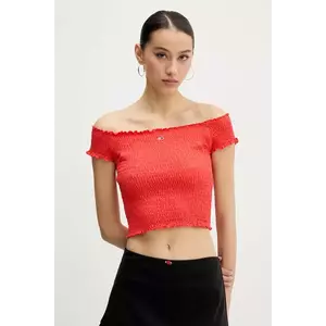 Tommy Jeans bluză culoarea portocaliu, uni, DW0DW20238 imagine