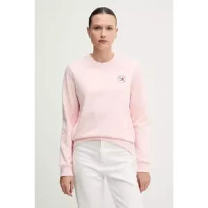 Tommy Jeans hanorac de bumbac culoarea roz, cu imprimeu, DW0DW20639 imagine