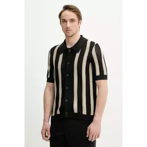 Marc O'Polo cămașă din amestec de in culoarea negru, cu guler clasic, regular, 524504864008 imagine