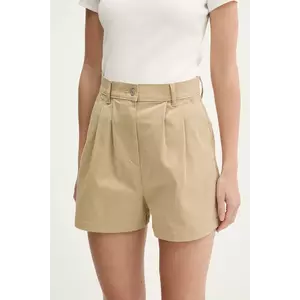 Tommy Jeans pantaloni scurți culoarea bej, uni, high waist, DW0DW21643 imagine