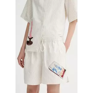 Stine Goya pantaloni scurți din bumbac culoarea bej, cu imprimeu, high waist, SG-SS25-P071-2339 imagine