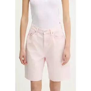 Tommy Jeans pantaloni scurți jeans culoarea roz, uni, high waist, DW0DW21646 imagine