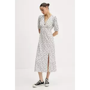 Tommy Jeans rochie culoarea bej, midi, drept, DW0DW20336 imagine